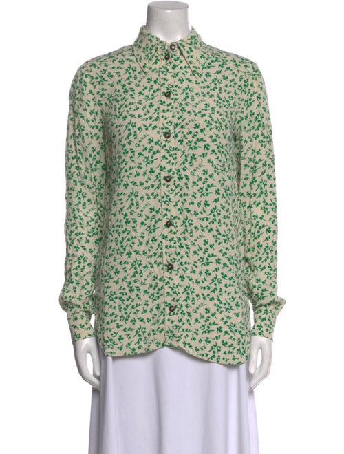 Ganni Printed Mock Neck Button-Up Top