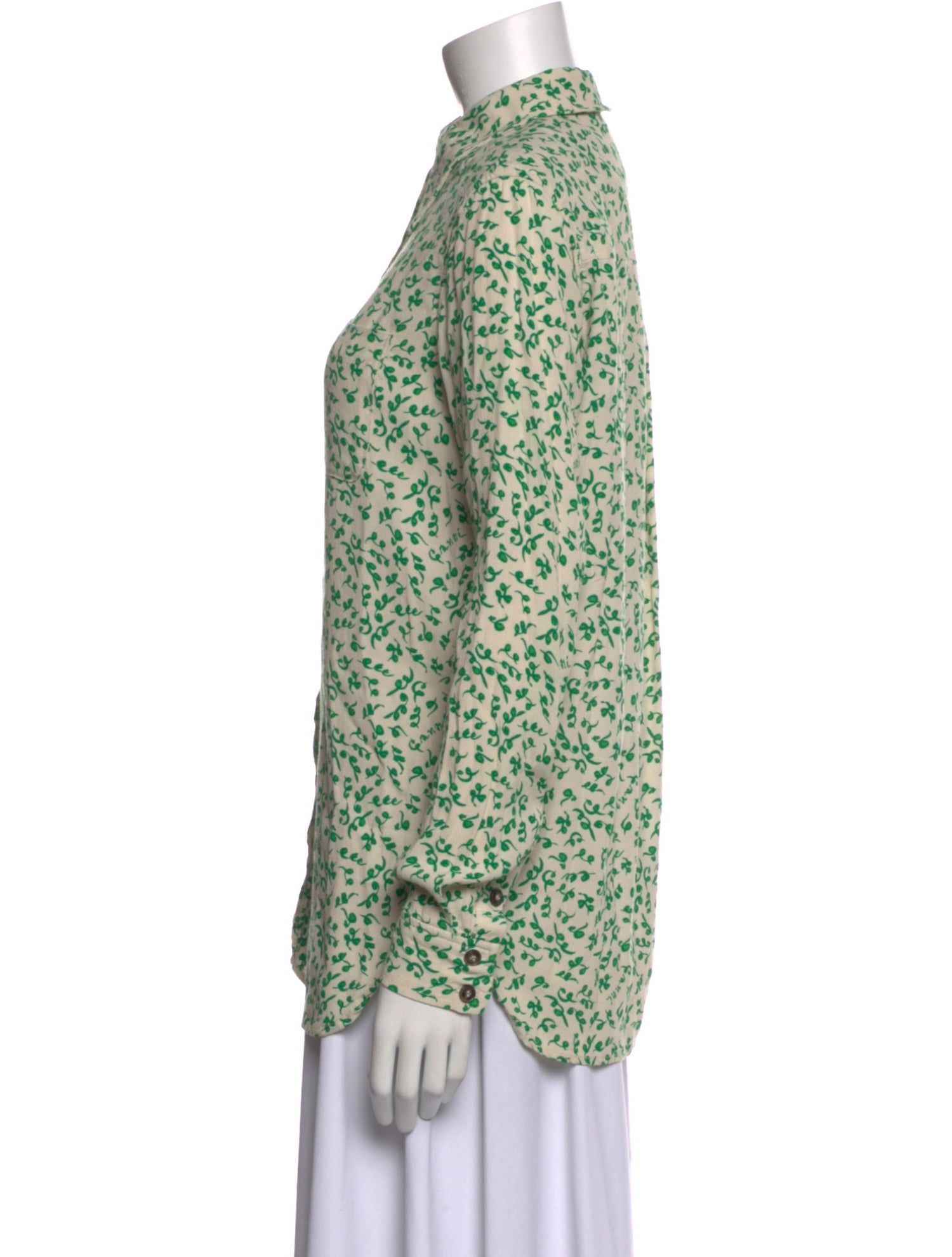 Ganni Printed Mock Neck Button-Up Top