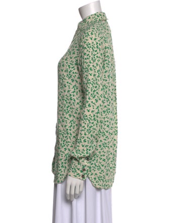 Ganni Printed Mock Neck Button-Up Top