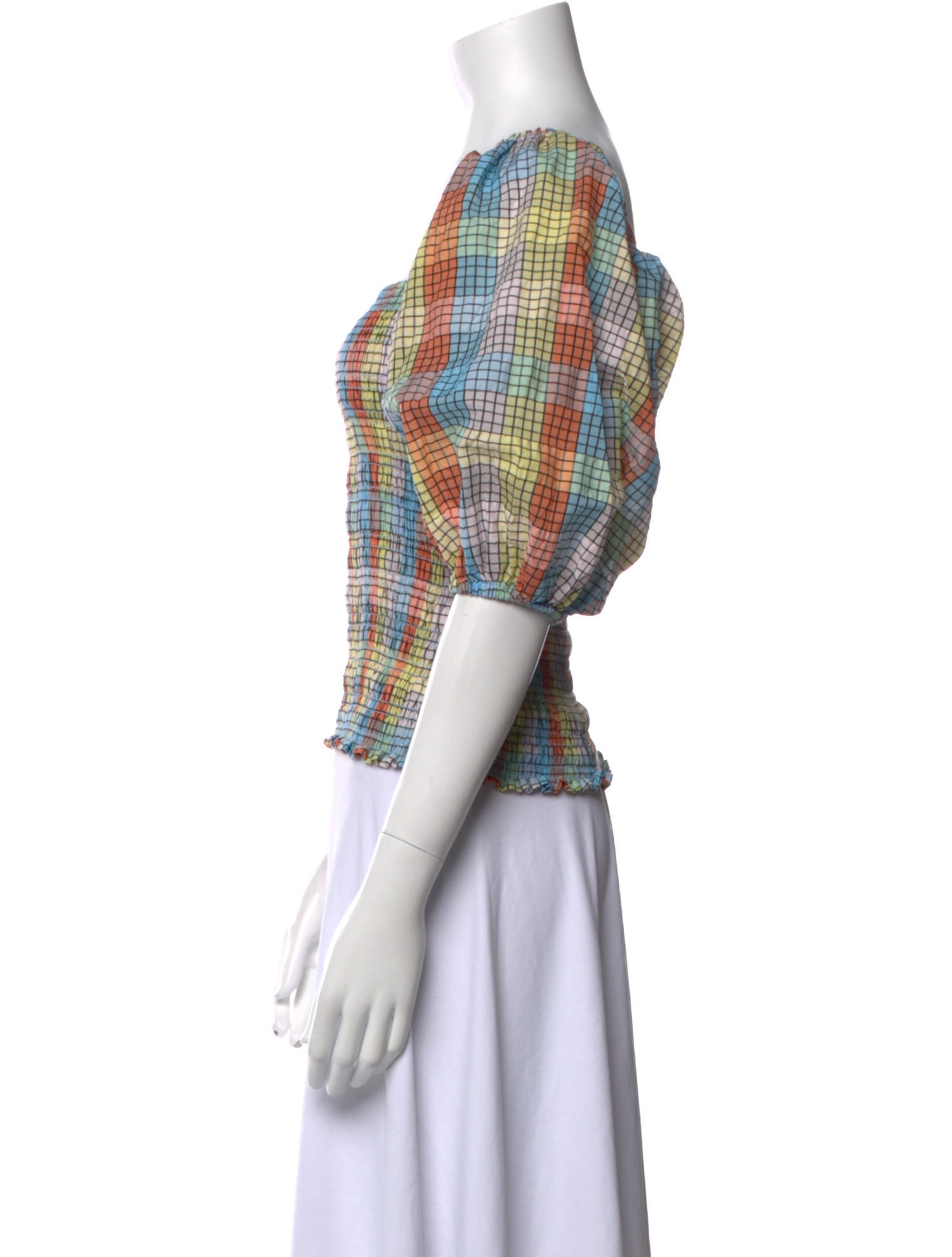 Ganni Plaid Print Square Neckline Crop Top