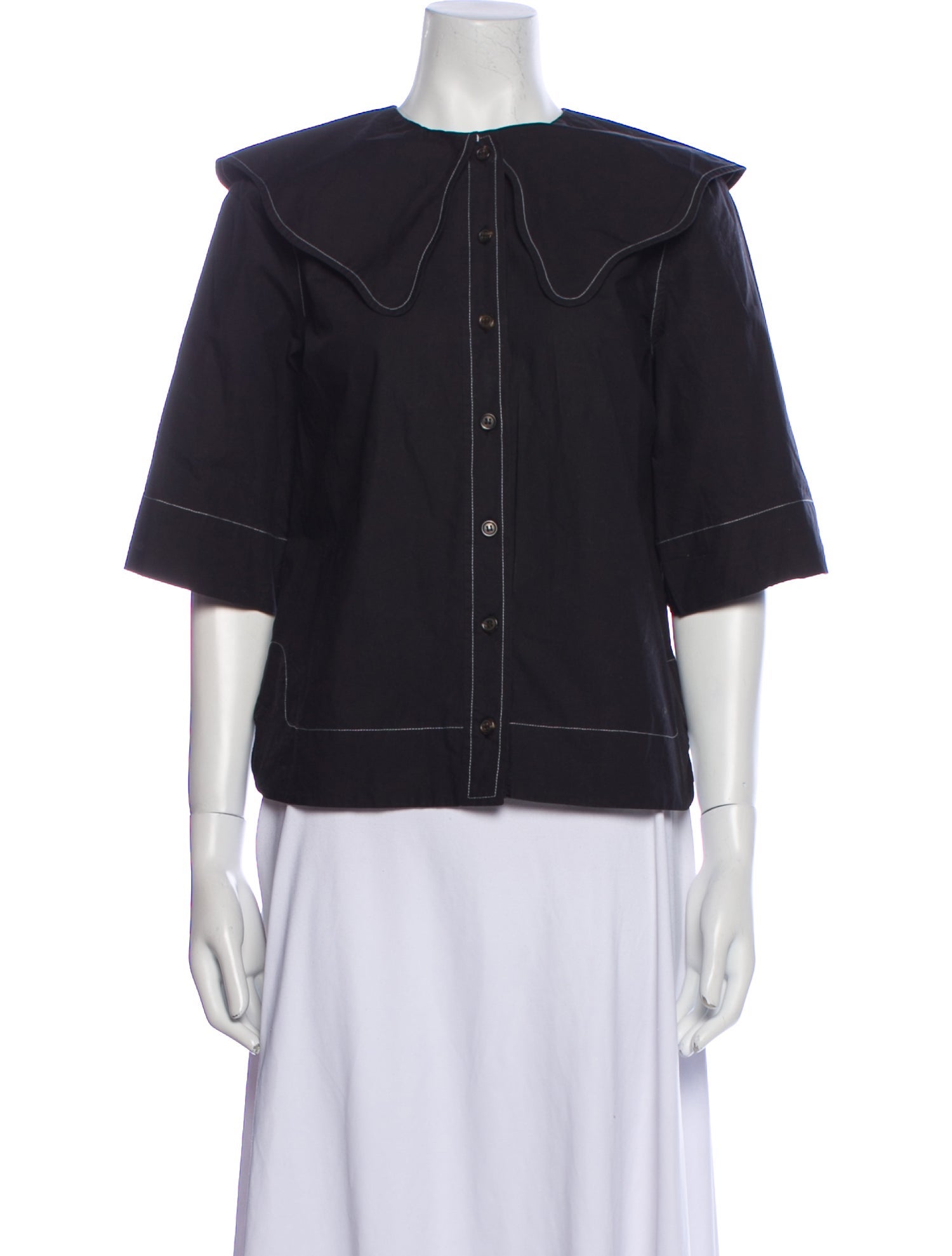 Ganni Crew Neck Three-Quarter Sleeve Blouse