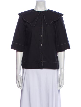 Ganni Crew Neck Three-Quarter Sleeve Blouse