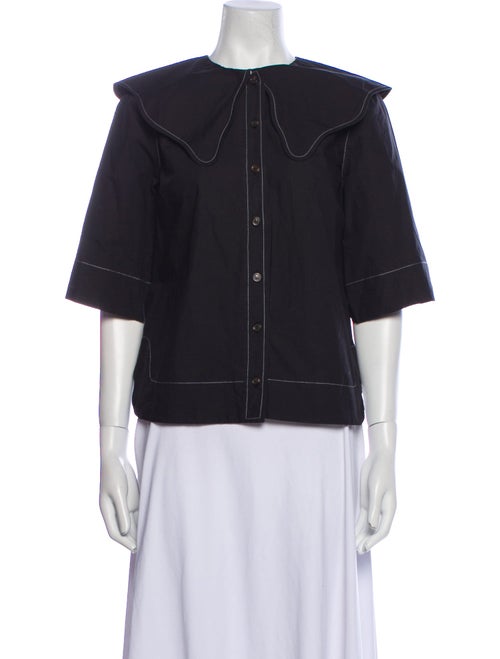Ganni Crew Neck Three-Quarter Sleeve Blouse