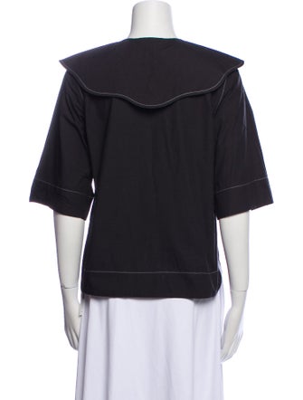 Ganni Crew Neck Three-Quarter Sleeve Blouse