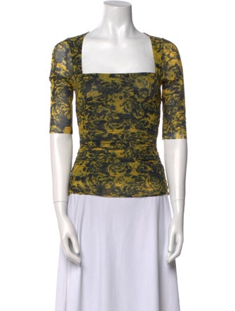 Ganni Printed Square Neckline Top