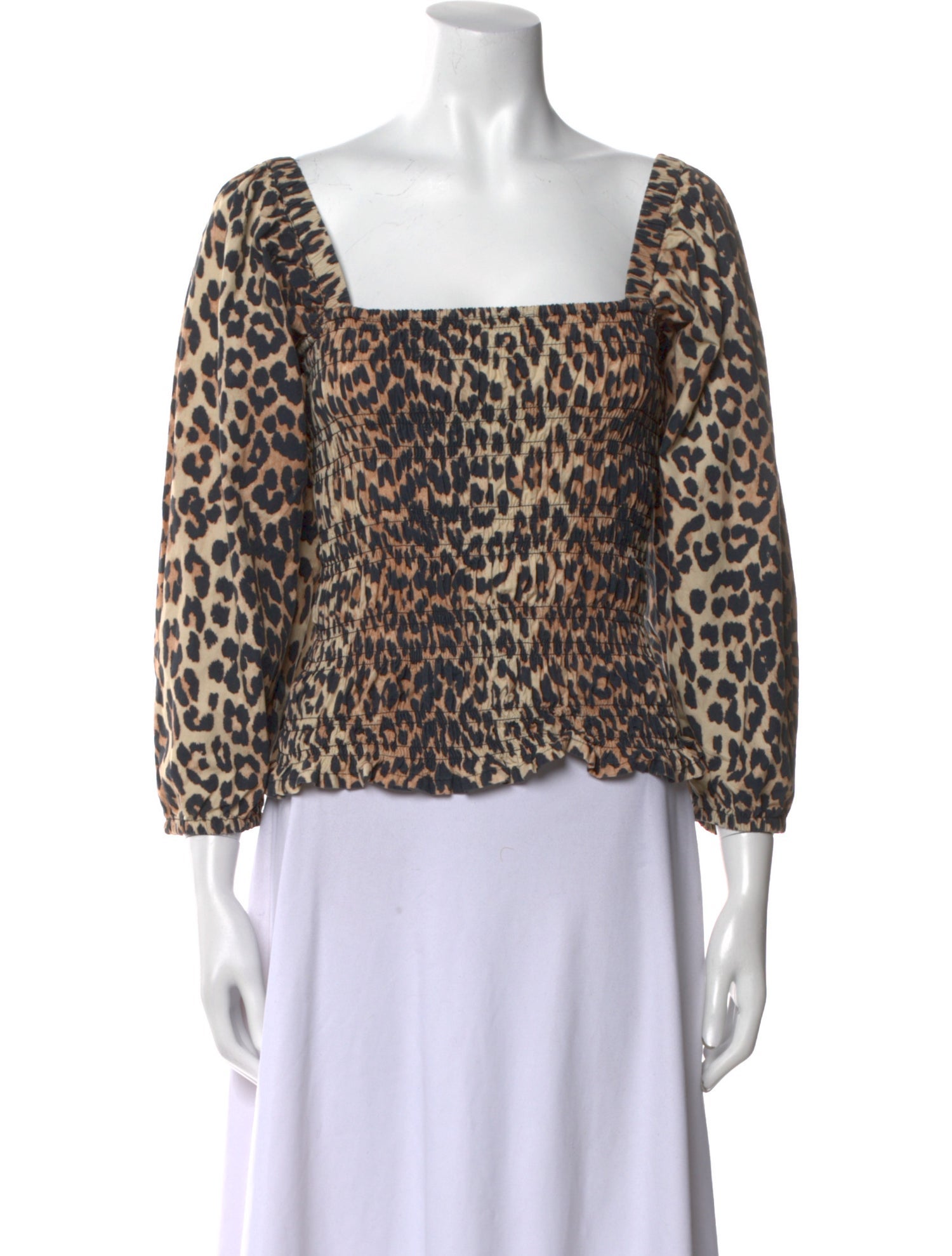 Ganni Animal Print Square Neckline Blouse