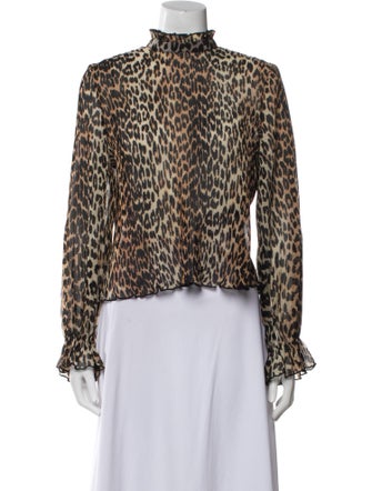 Ganni Animal Print Mock Neck Blouse