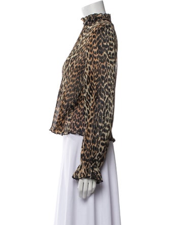 Ganni Animal Print Mock Neck Blouse