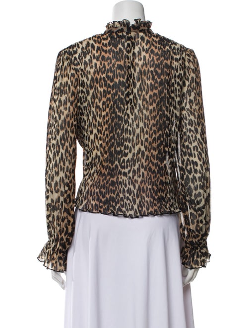 Ganni Animal Print Mock Neck Blouse