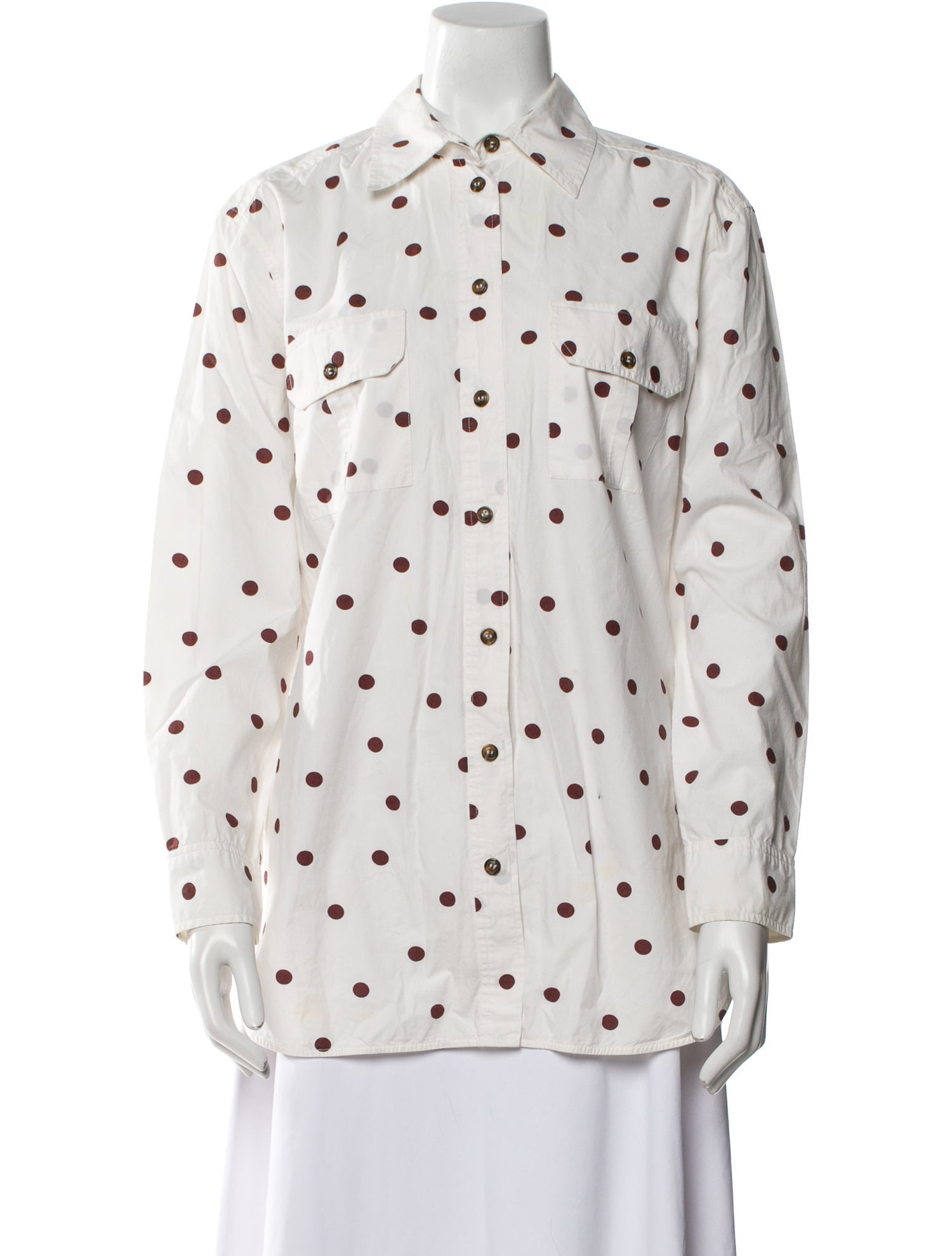 Ganni Polka Dot Print Long Sleeve Button-Up Top
