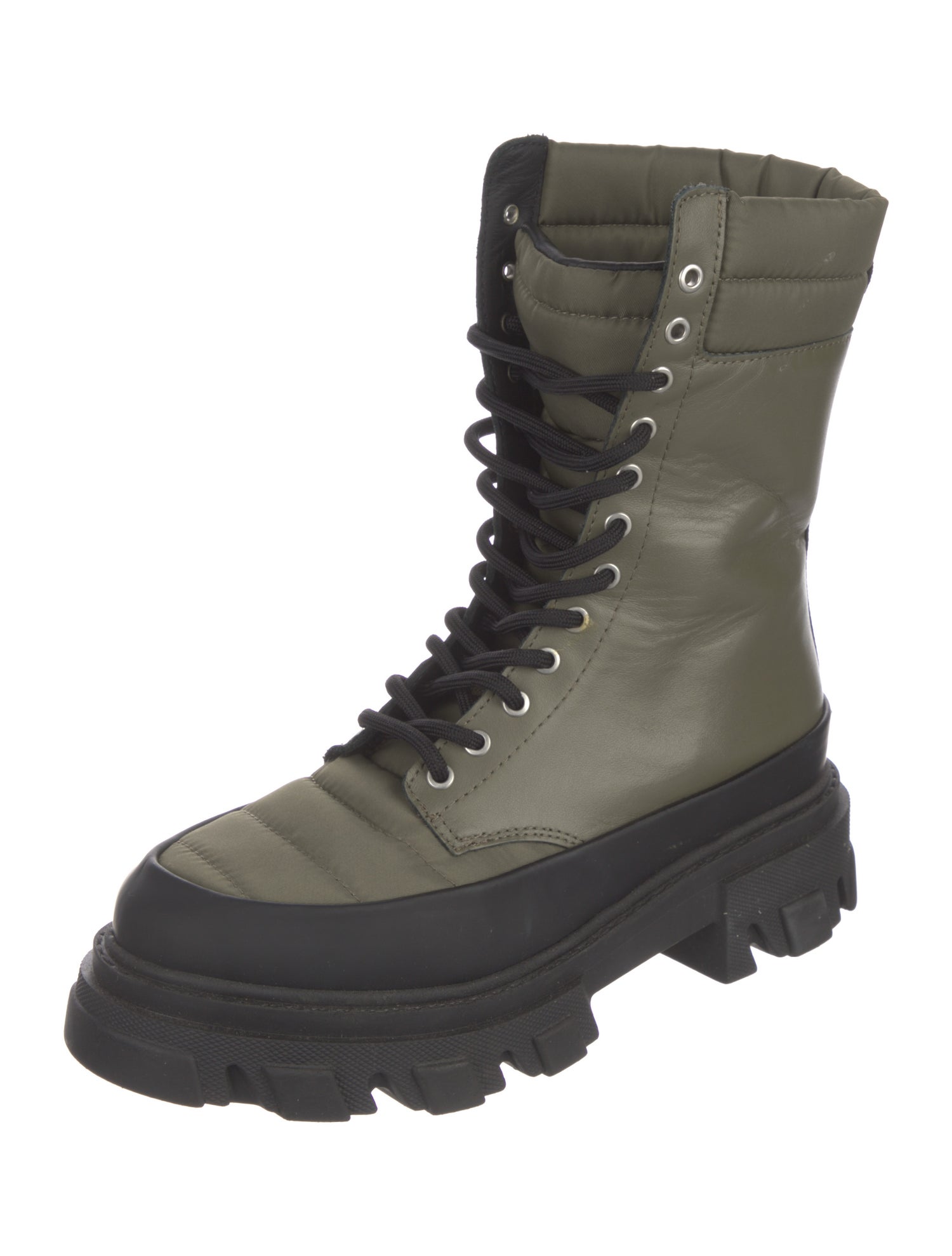 Ganni Leather Colorblock Pattern Combat Boots