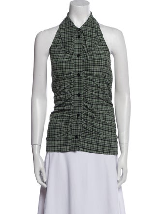 Ganni Plaid Print Halterneck Top