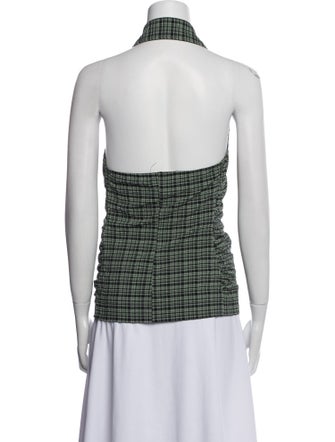 Ganni Plaid Print Halterneck Top
