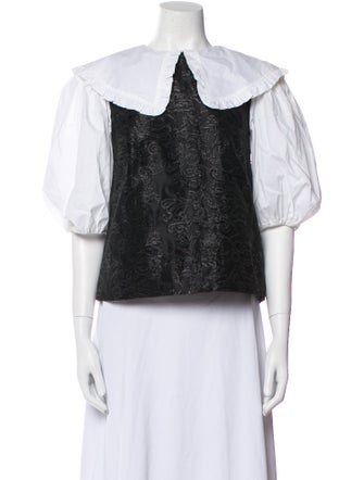 Ganni Crew Neck Three-Quarter Sleeve Crop Top