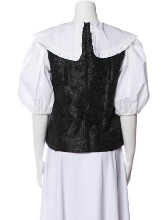 Ganni Crew Neck Three-Quarter Sleeve Crop Top