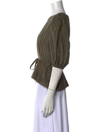 Ganni Plaid Print Crew Neck Crop Top