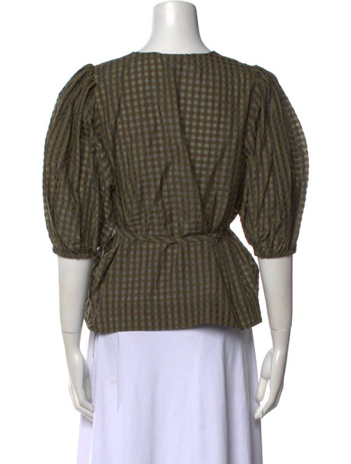 Ganni Plaid Print Crew Neck Crop Top