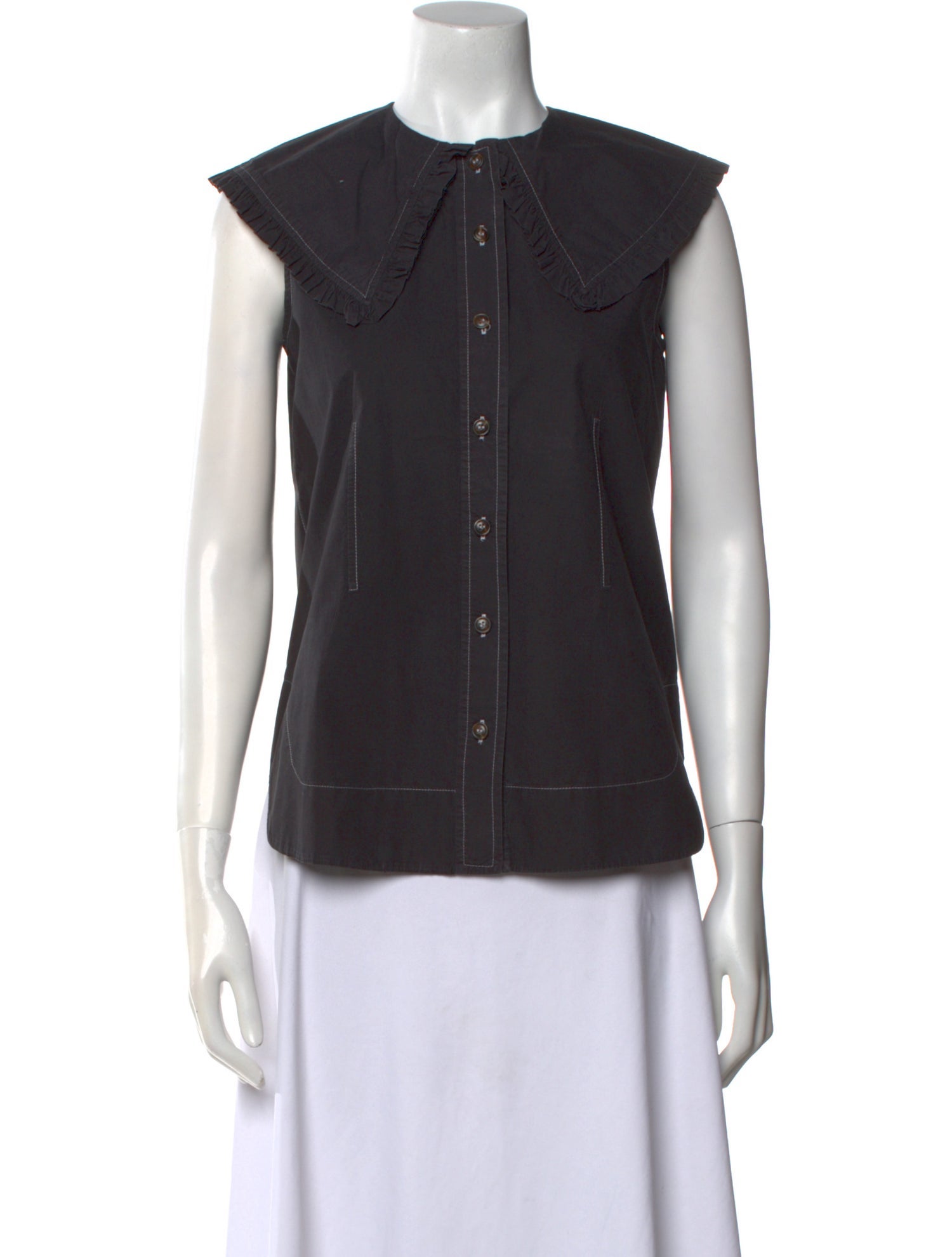 Ganni Crew Neck Sleeveless Blouse