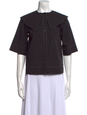Ganni Crew Neck Short Sleeve Button-Up Top