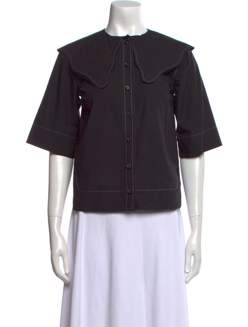 Ganni Crew Neck Short Sleeve Button-Up Top