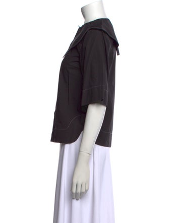 Ganni Crew Neck Short Sleeve Button-Up Top