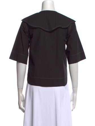 Ganni Crew Neck Short Sleeve Button-Up Top