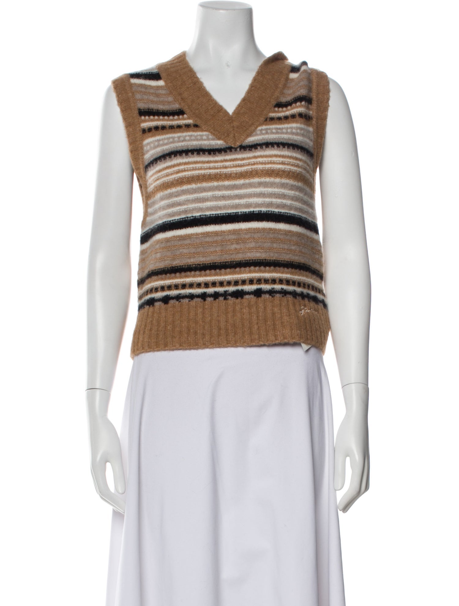 Ganni Striped V-Neck Sweater w/ Tags