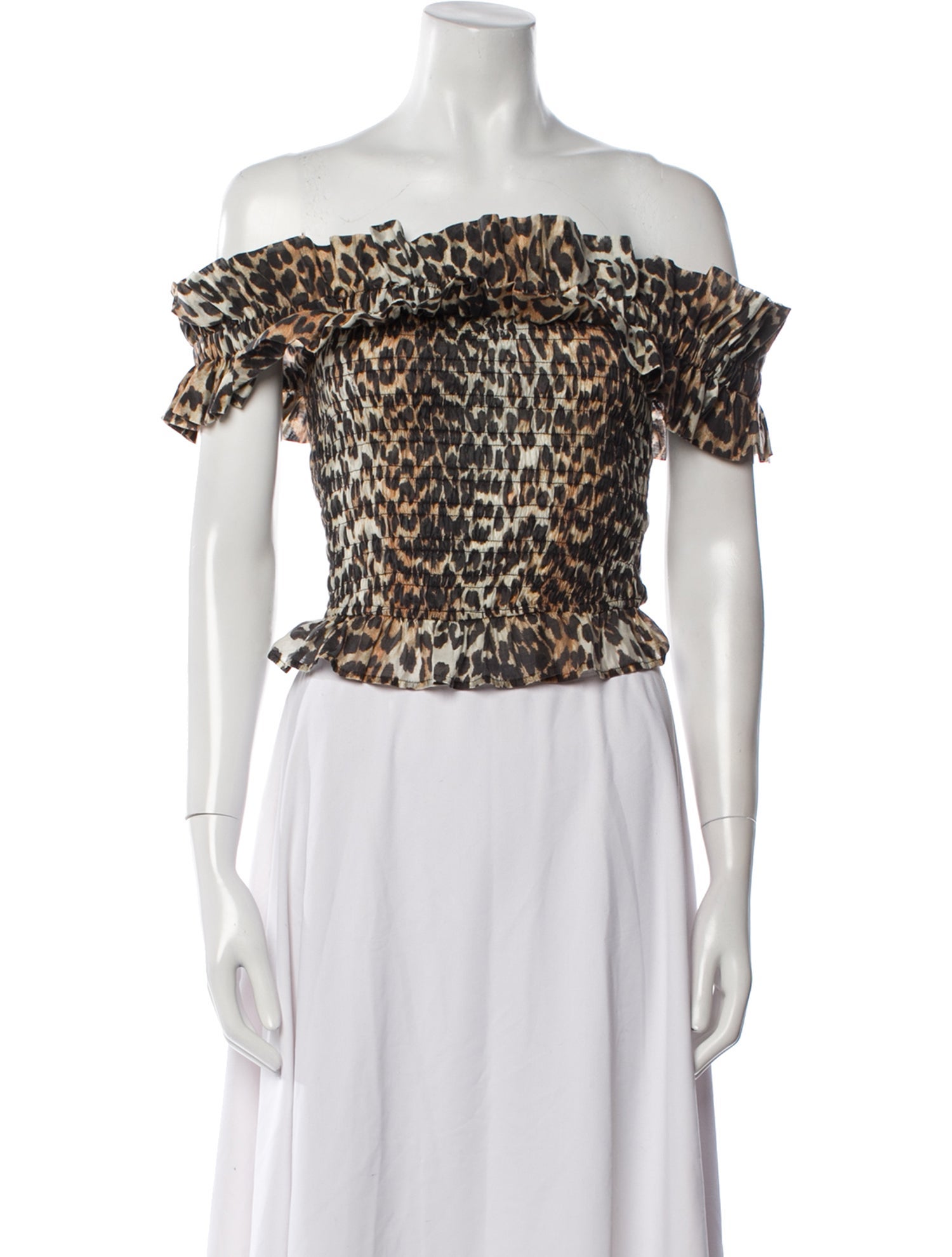 Ganni Animal Print Off-The-Shoulder Crop Top