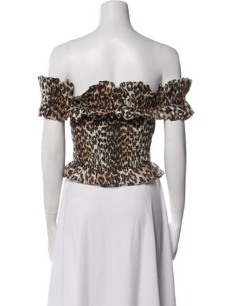 Ganni Animal Print Off-The-Shoulder Crop Top