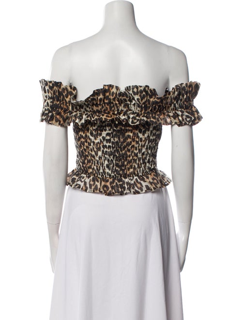 Ganni Animal Print Off-The-Shoulder Crop Top
