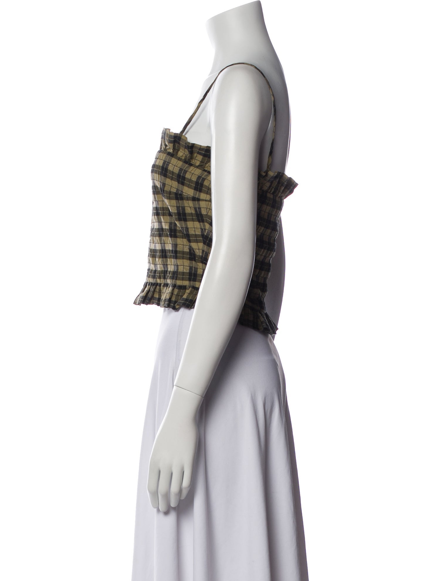 Ganni Plaid Print Square Neckline Crop Top