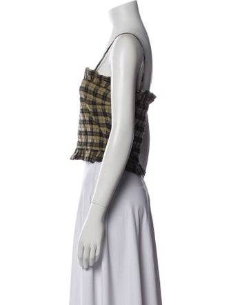 Ganni Plaid Print Square Neckline Crop Top