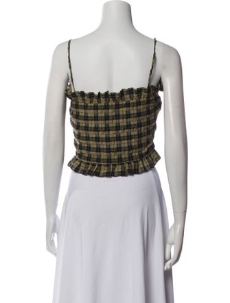 Ganni Plaid Print Square Neckline Crop Top