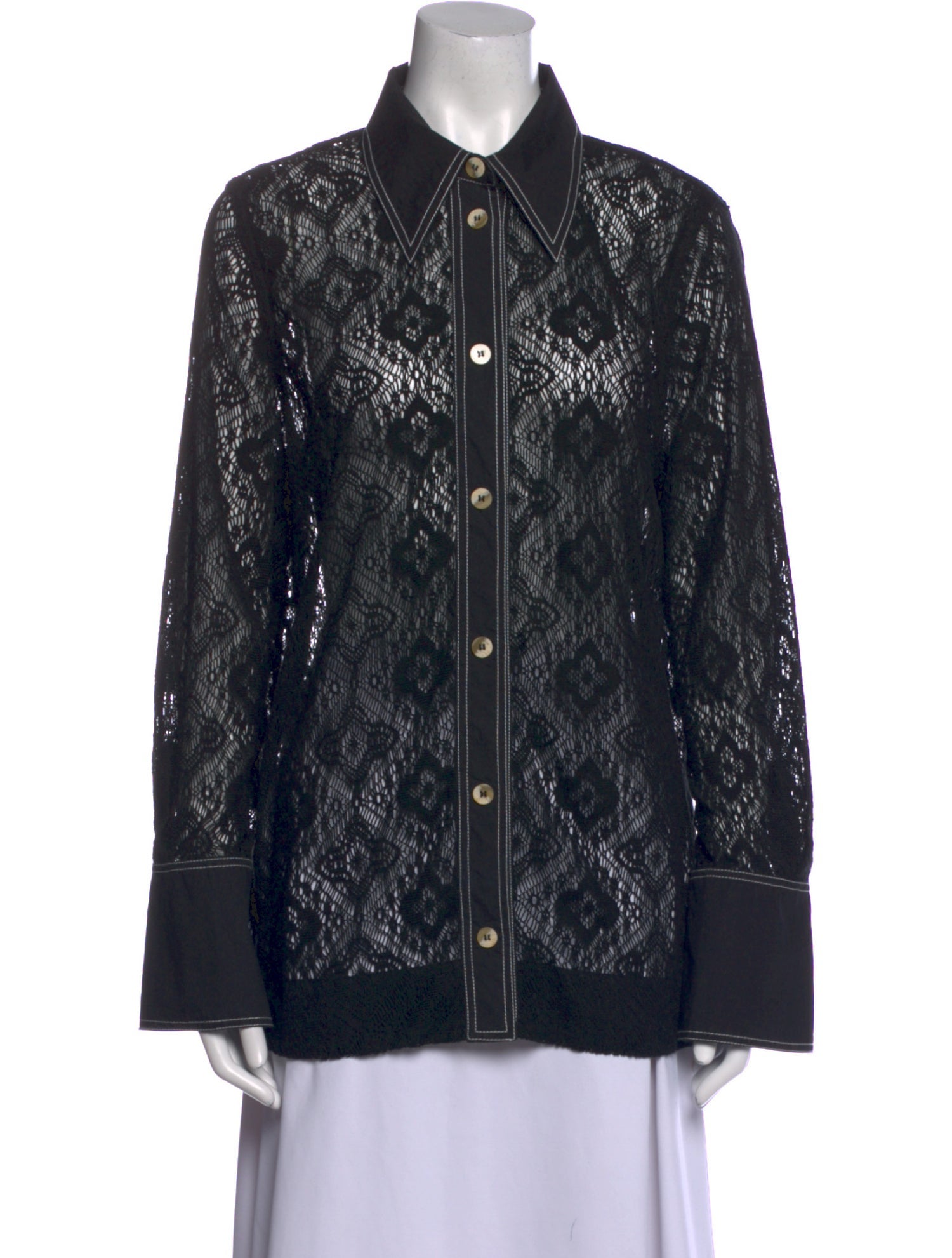 Ganni Printed Long Sleeve Button-Up Top