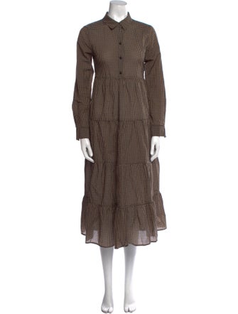 Ganni Plaid Print Midi Length Dress