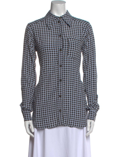 Ganni Plaid Print Long Sleeve Button-Up Top