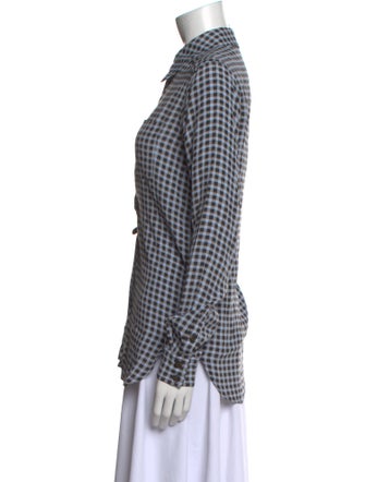 Ganni Plaid Print Long Sleeve Button-Up Top