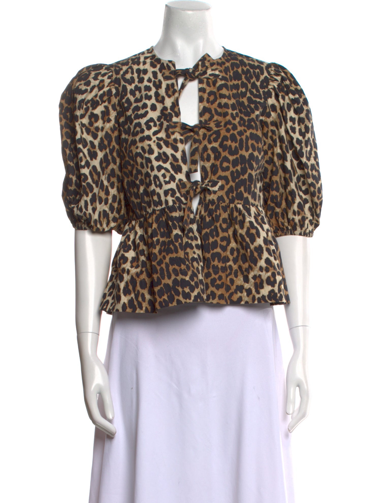 Ganni Animal Print Tie Neck Crop Top