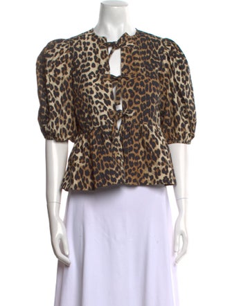 Ganni Animal Print Tie Neck Crop Top