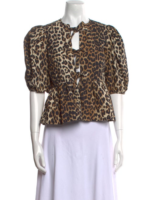 Ganni Animal Print Tie Neck Crop Top