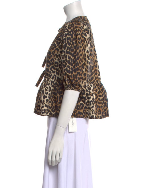 Ganni Animal Print Tie Neck Crop Top