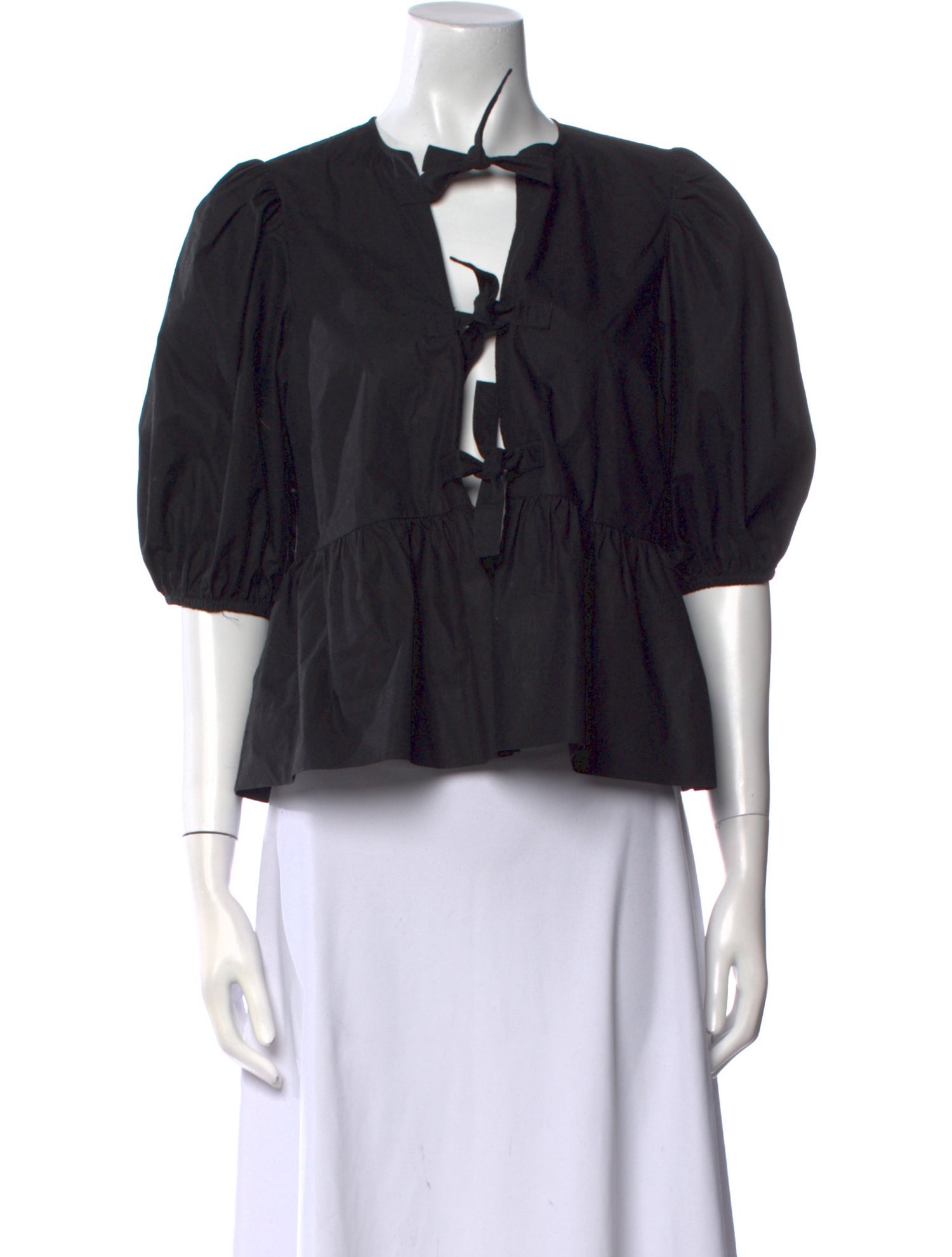 Ganni V-Neck Three-Quarter Sleeve Crop Top