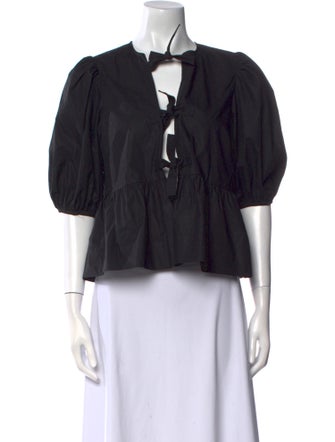 Ganni V-Neck Three-Quarter Sleeve Crop Top