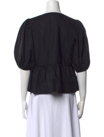 Ganni V-Neck Three-Quarter Sleeve Crop Top