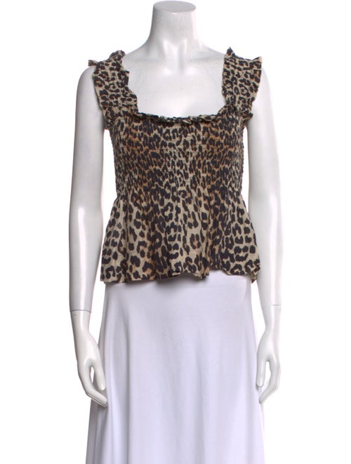 Ganni Animal Print Square Neckline Crop Top