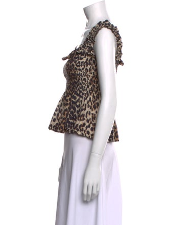 Ganni Animal Print Square Neckline Crop Top