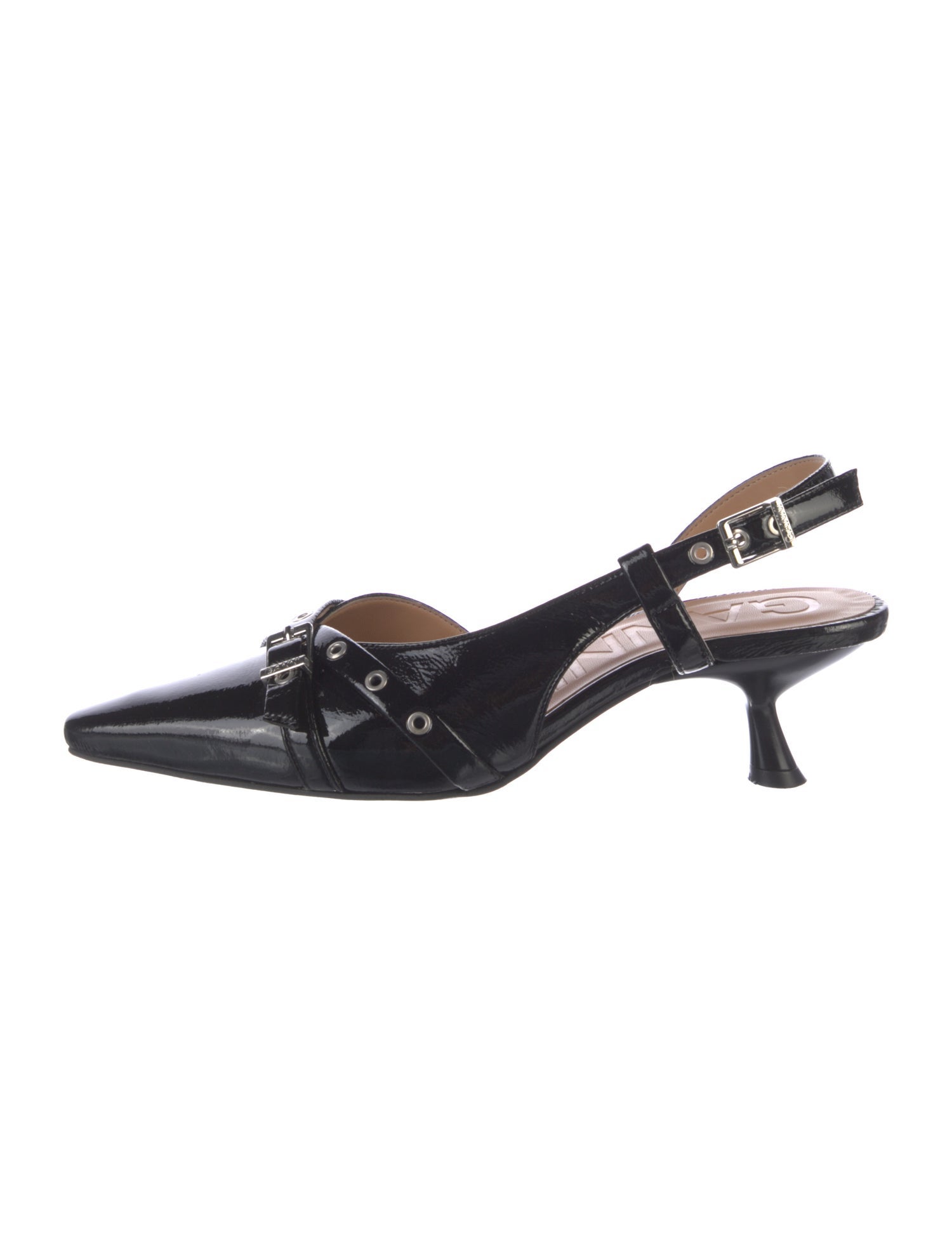 Ganni Patent Leather Studded Accents Slingback Pumps