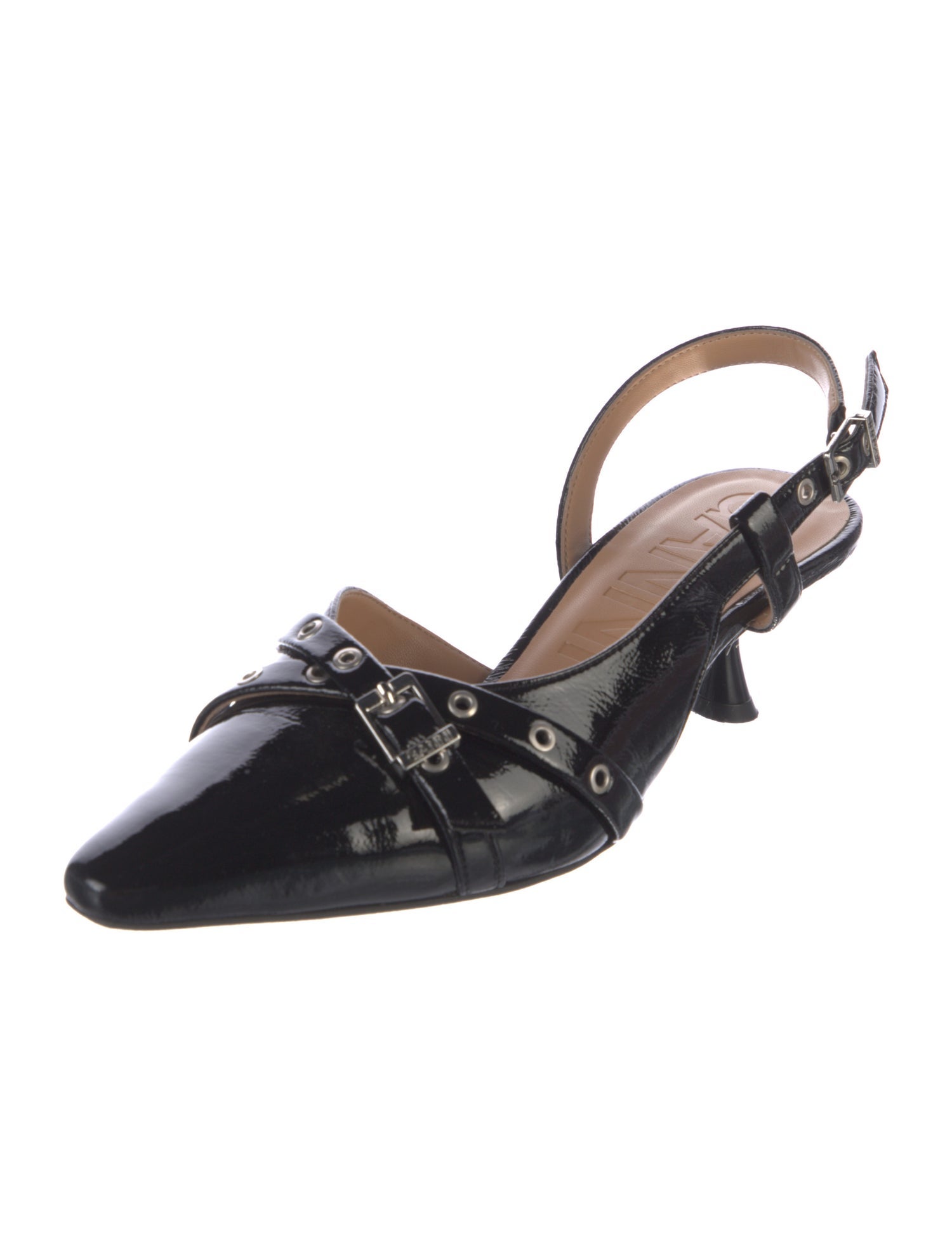 Ganni Patent Leather Studded Accents Slingback Pumps