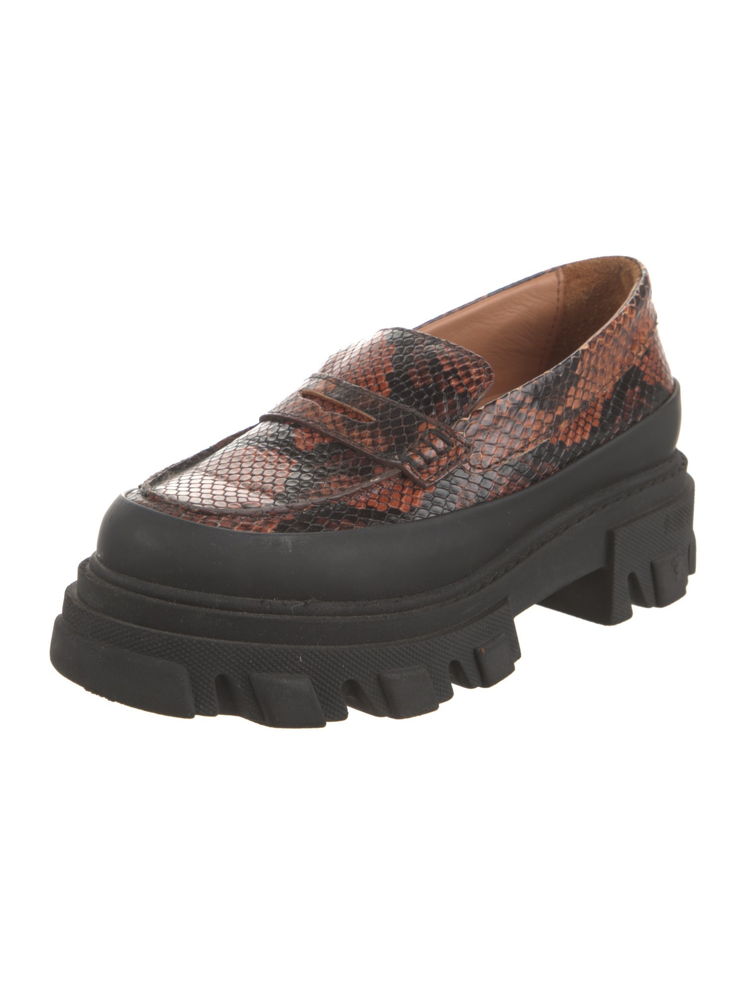 Ganni Snakeskin Animal Print Loafers