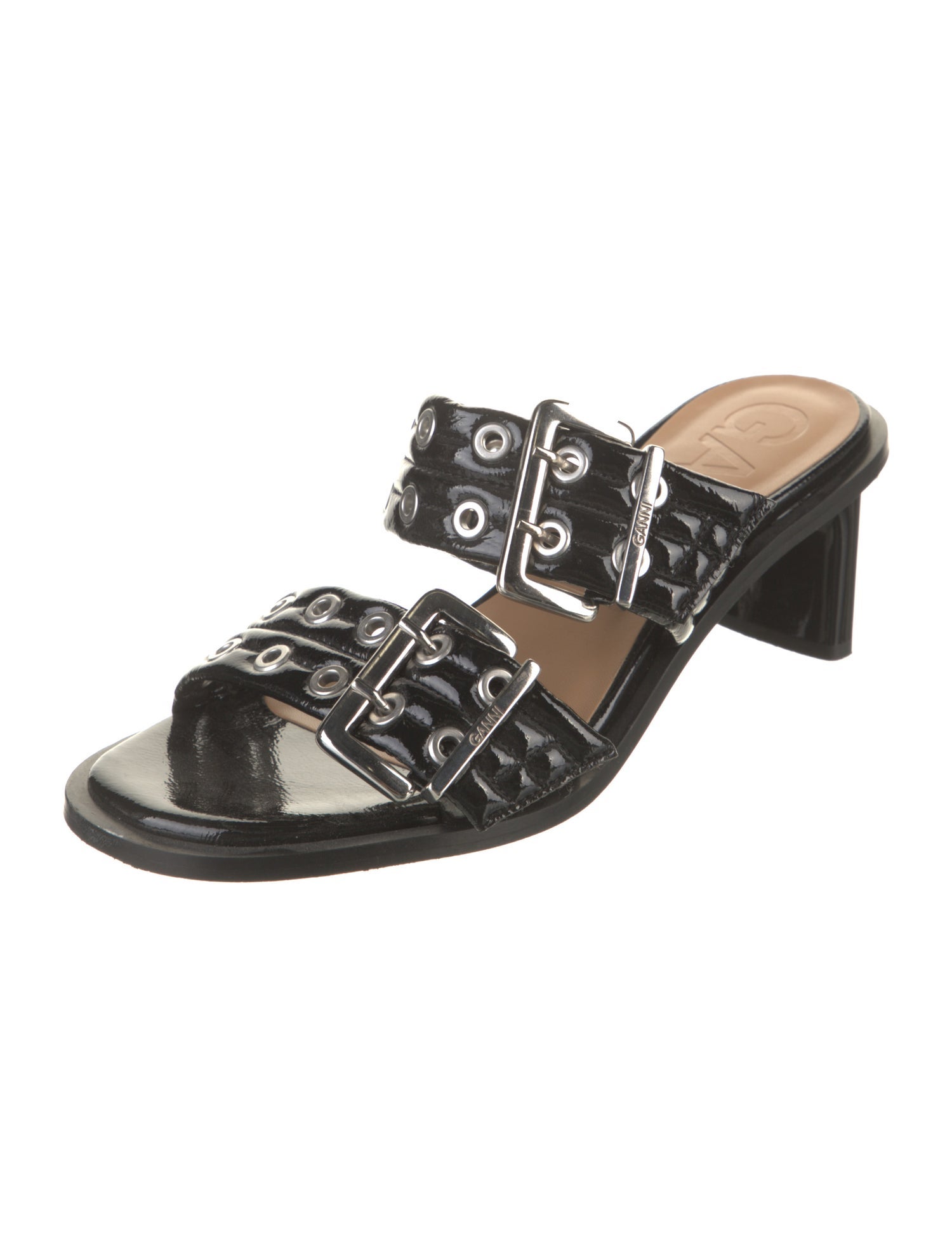 Ganni Patent Leather Studded Accents Slides